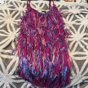 Fashion Nova Pink and Blue Fringe Mini Dress